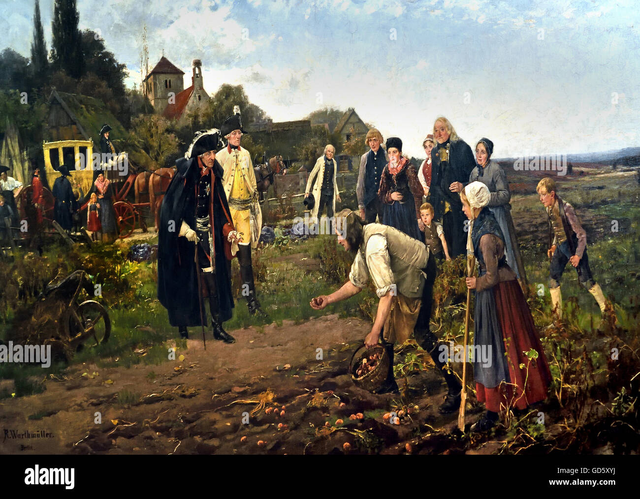 Frederick the Great of Prussia examines the potato harvest 1886 German Germany ( Frederick II  1712 – 1786)  King of Prussia Frederick was the last titled King in Prussia and declared himself King of Prussia after achieving full sovereignty for all historical Prussian lands. Prussia had greatly increased its territories and became a leading military power in Europe under his rule. He became known as Frederick the Great  ) Stock Photo