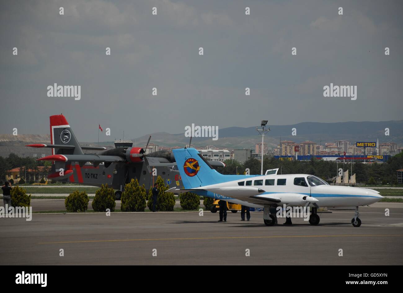 Cessna 402 Businessliner aircraft at the THK Etimesgut Airport during the air fest Stock Photo