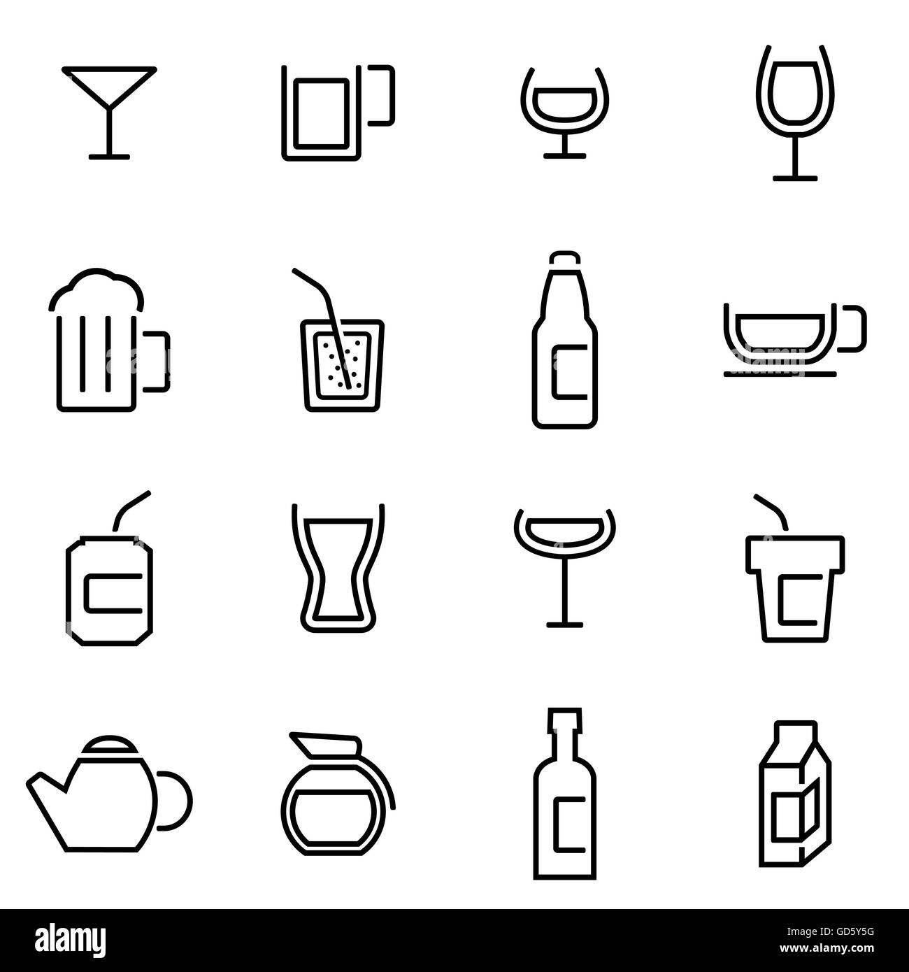 Vector illustration of thin line icons - beverages Stock Vector Image ...
