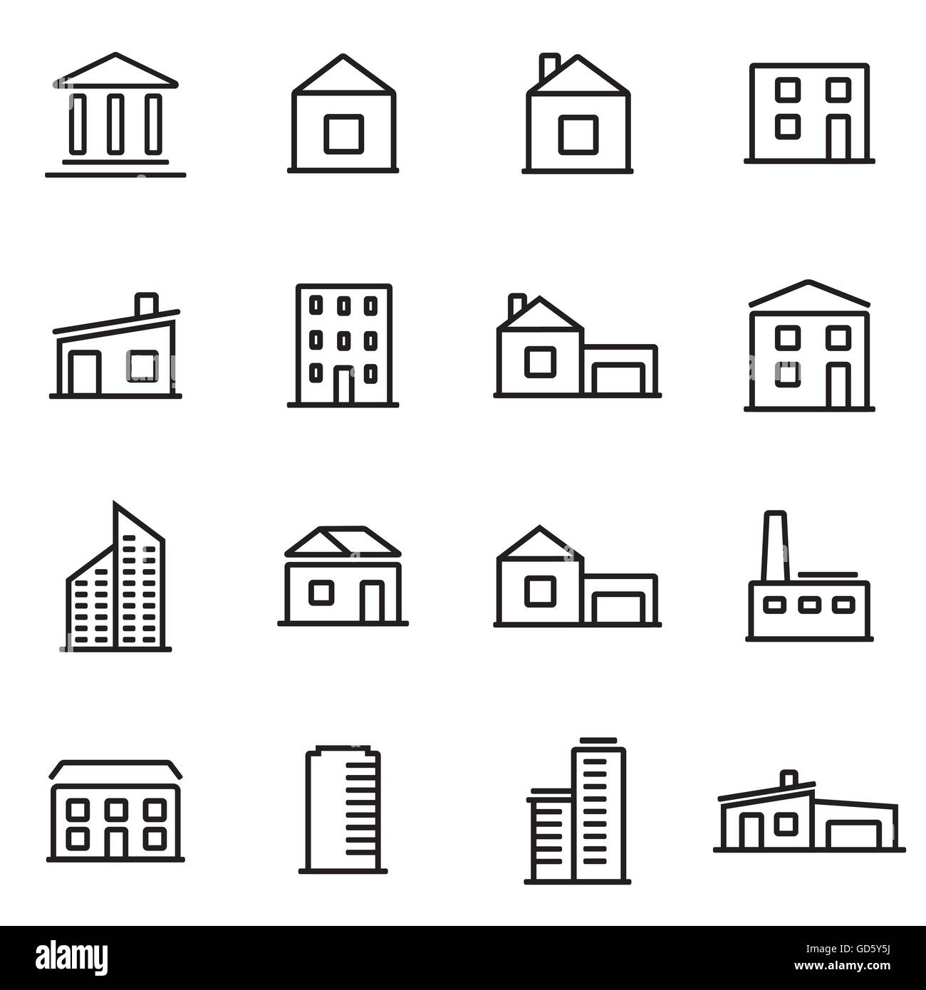 Vector illustration of thin line icons - buildings Stock Vector Image ...
