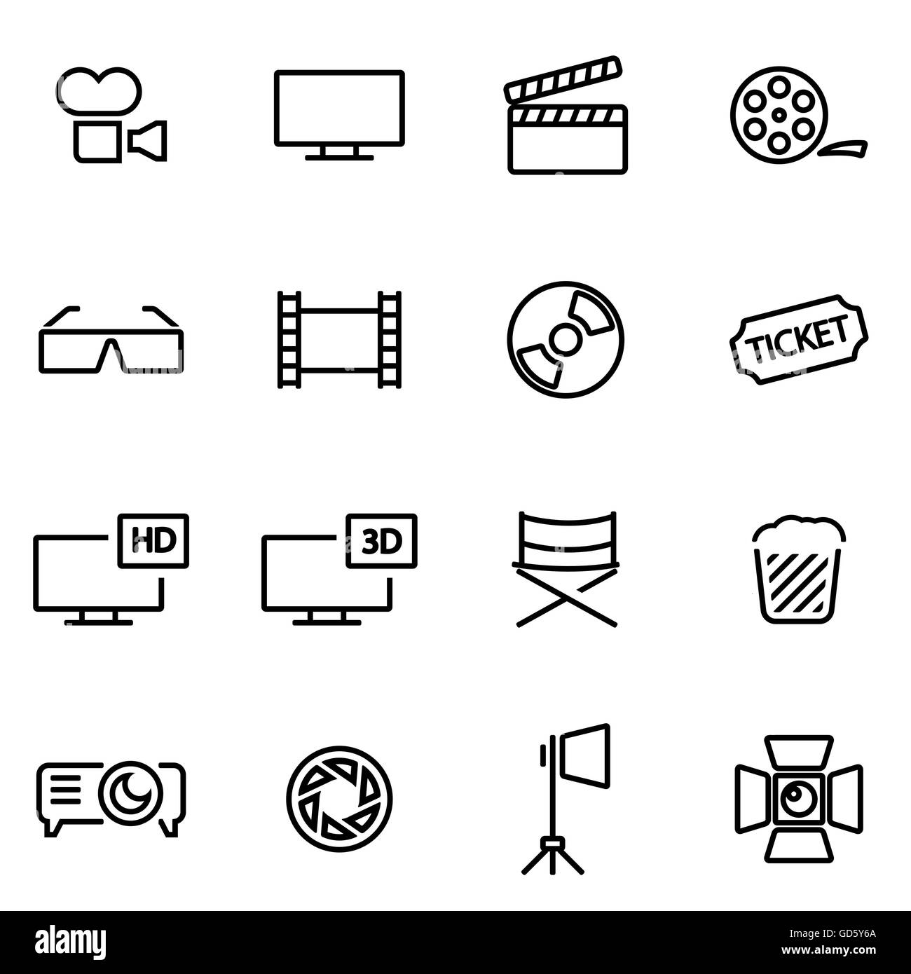 Vector illustration of thin line icons - cinema Stock Vector Image ...