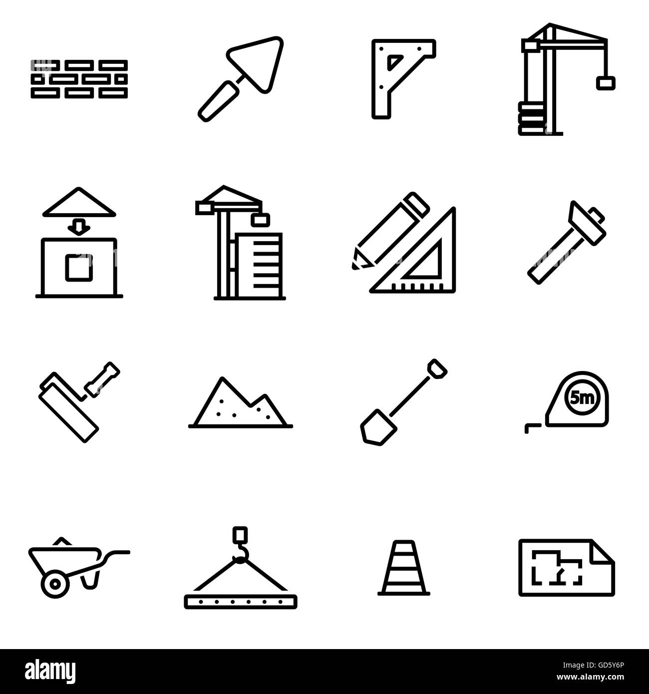 Vector illustration of thin line icons - construction Stock Vector ...