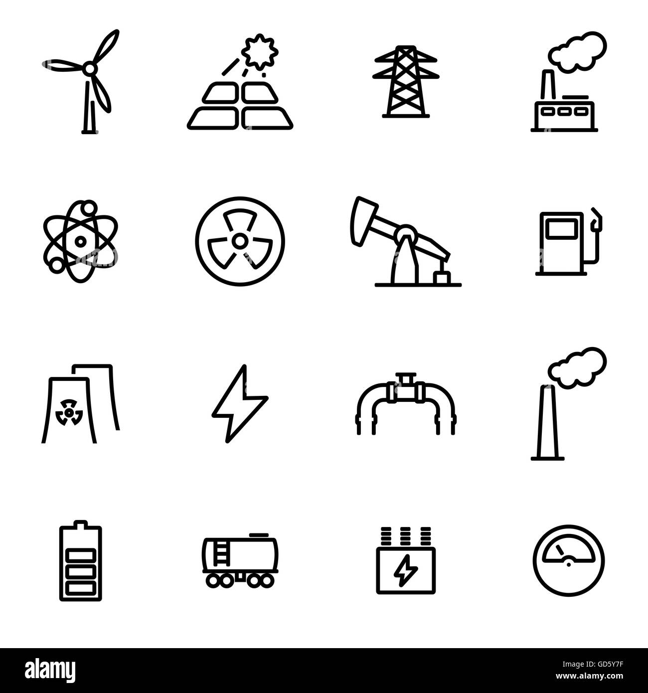 Vector illustration of thin line icons - energetics Stock Vector Image ...