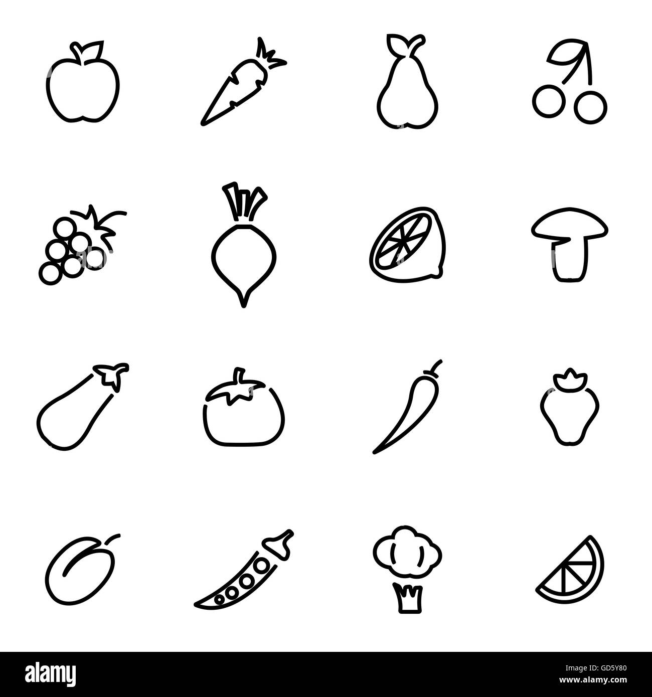 Vector illustration of thin line icons - fruit and vegetables Stock ...