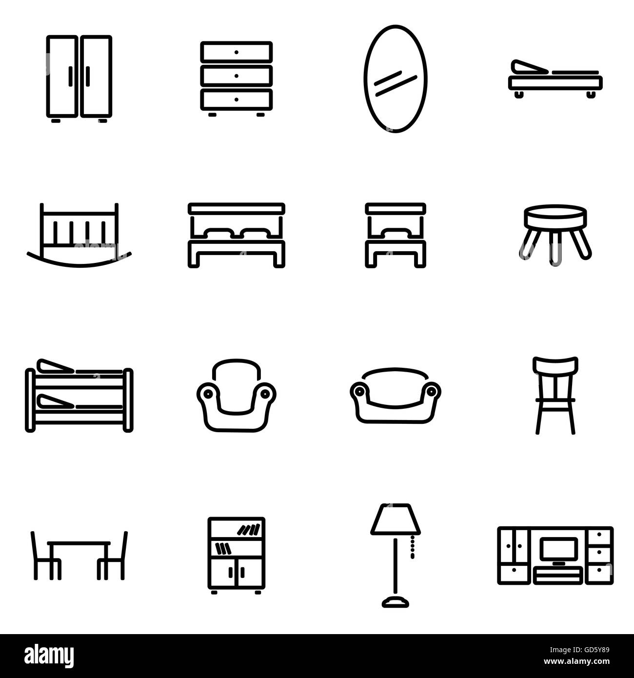 Vector illustration of thin line icons - furniture Stock Vector Image ...