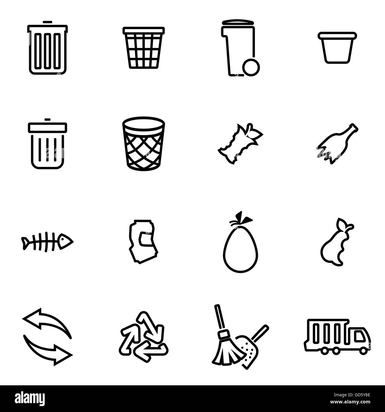 Vector illustration of thin line icons - garbage Stock Vector Image ...