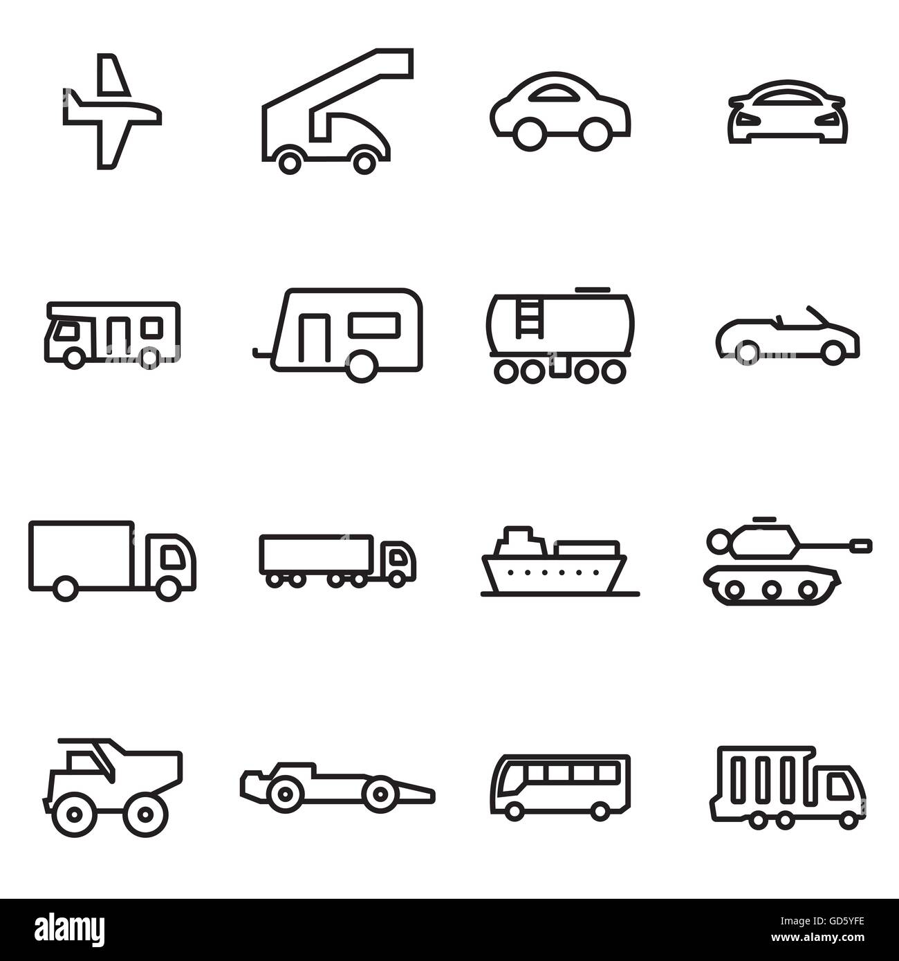 Vector illustration of thin line icons - vehicles Stock Vector Image ...