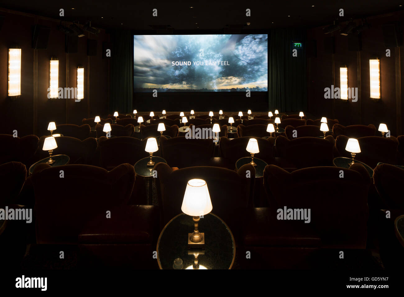 Interior view of cinema. 76 Dean Street, London, United Kingdom. Architect: SODA., 2016. Stock Photo