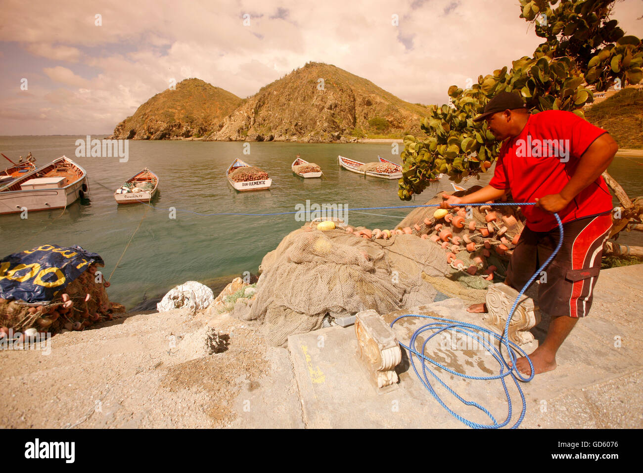 the beach of the town of Pampatar on the Isla Margarita in the caribbean sea of Venezuela. Stock Photo