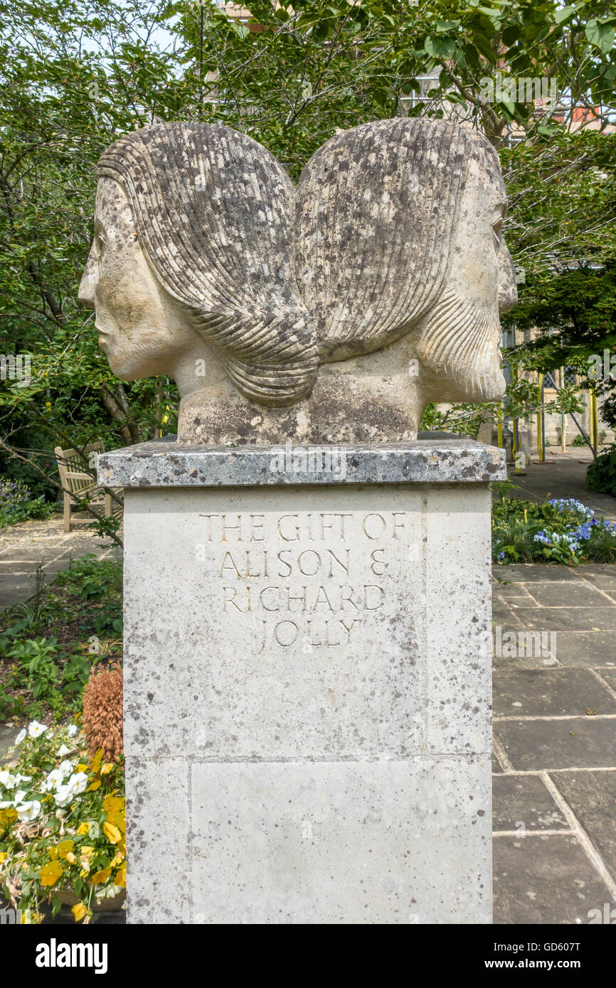 Statue Janus Head by John Skelton 2010 Southover Grange Gardens Lewes