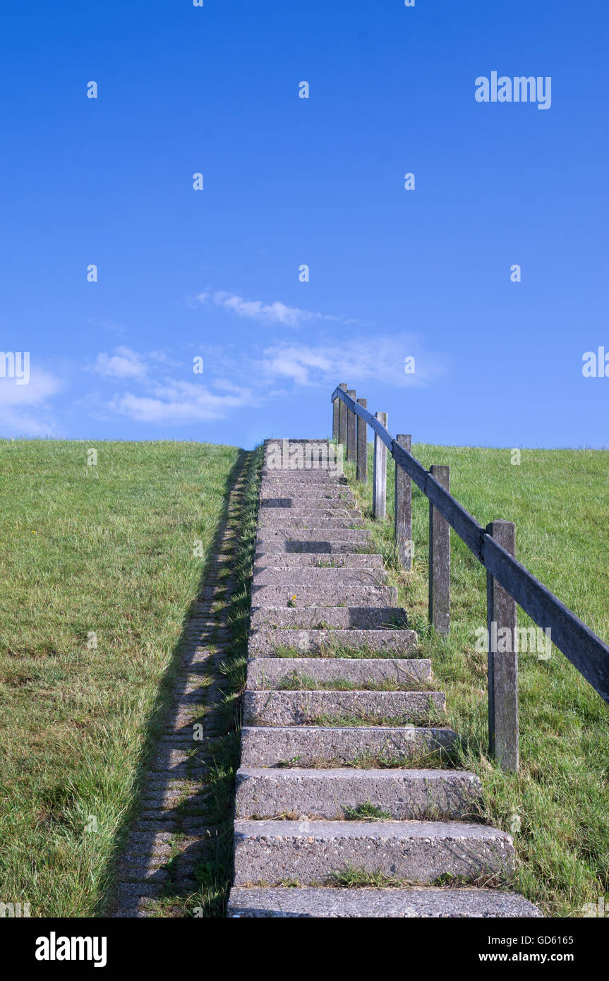 Stairway to heaven, steps leading to a blue sky Stock Photo