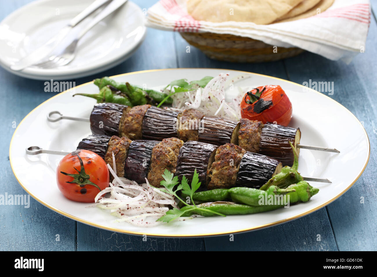 eggplant kebab, patlican kebab, Turkish cuisine Stock Photo