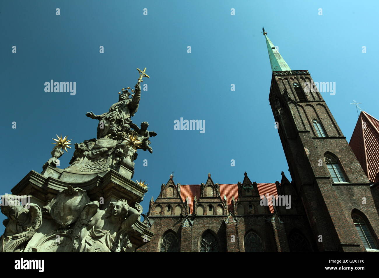 the church of st Elizabeth at the Stray Rynek square in the old town of Wroclaw in Poland in east Europe. Stock Photo