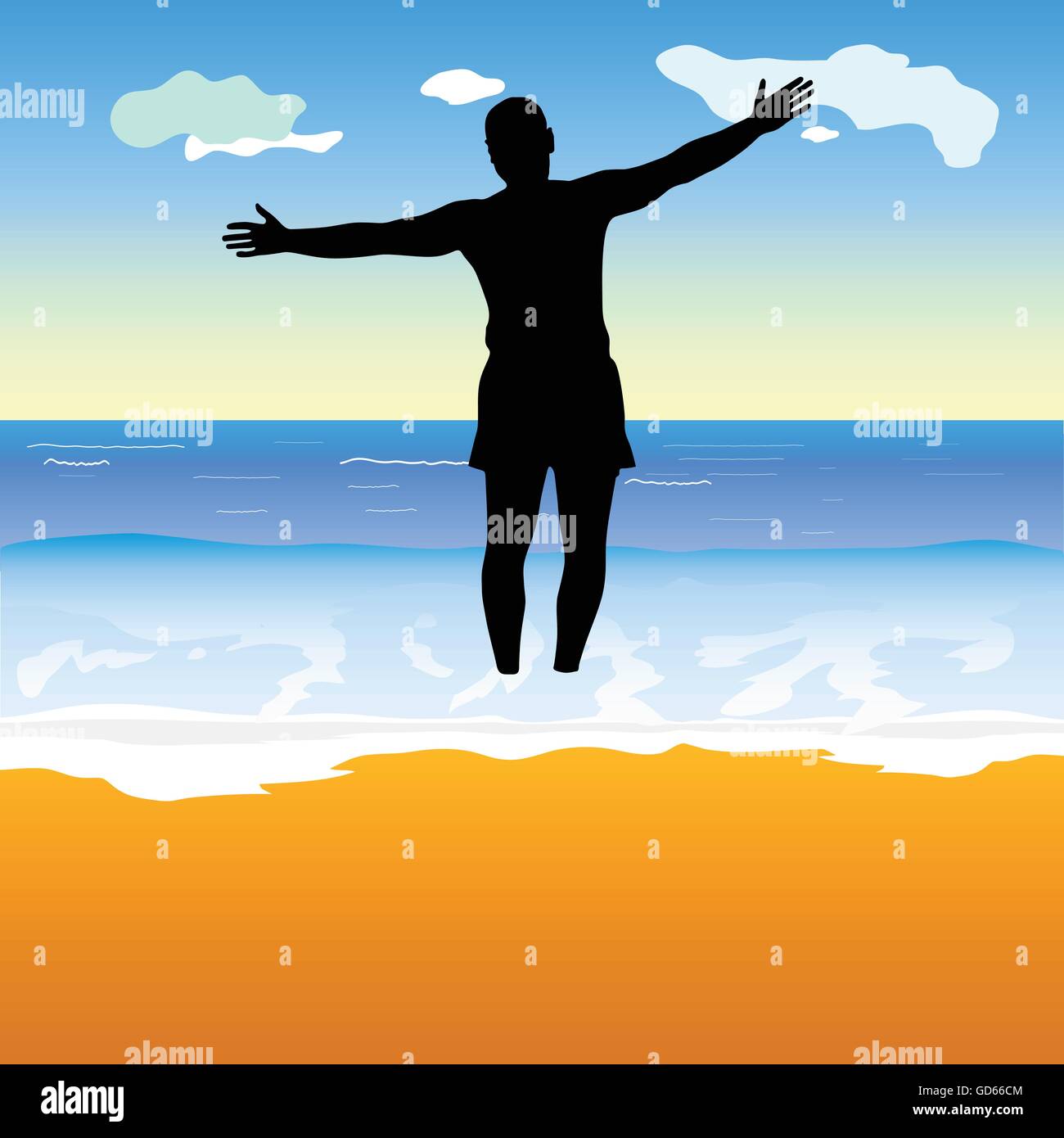 man in sea illustration art vector black silhouette Stock Vector Image
