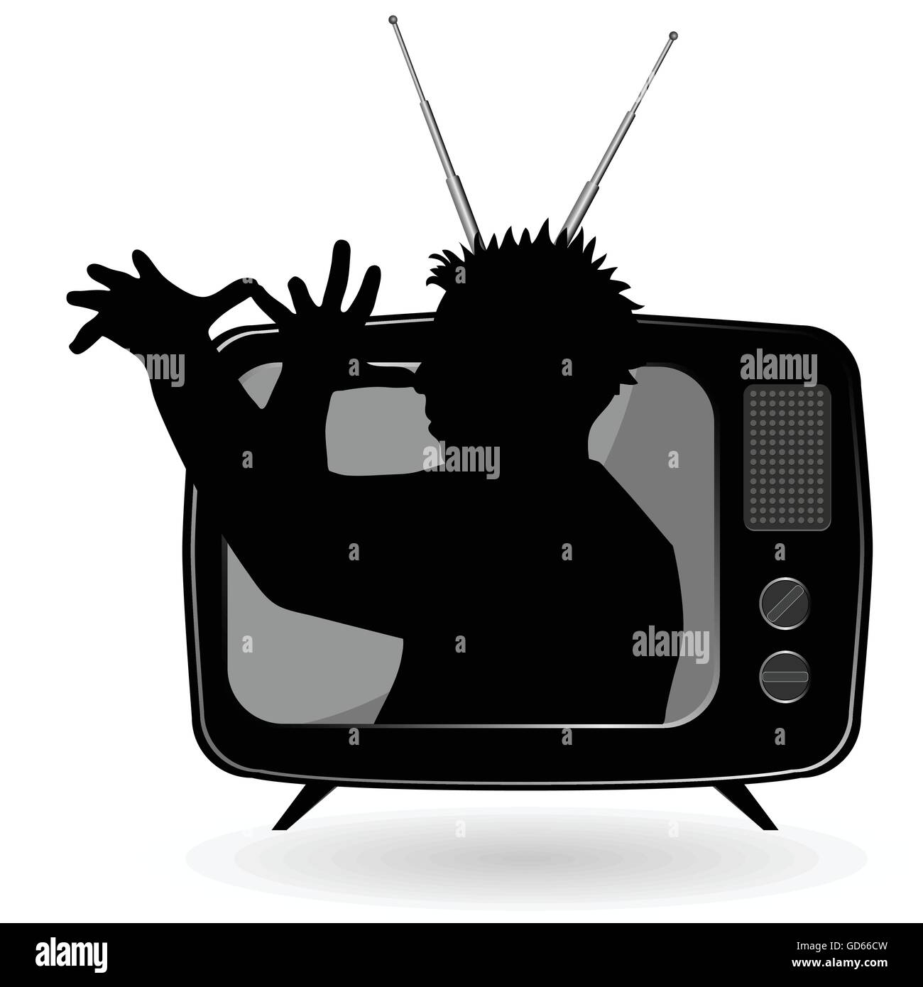 man mocks with tv illustration on white Stock Vector