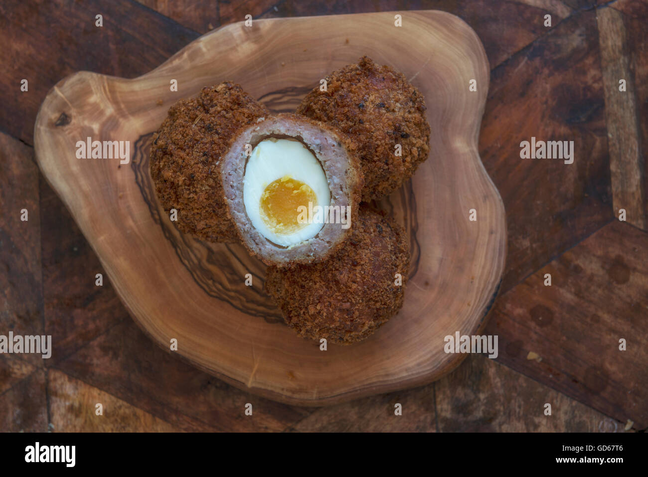 Free range scotch eggs. A hard boiled egg wrapped in pork sausage meat