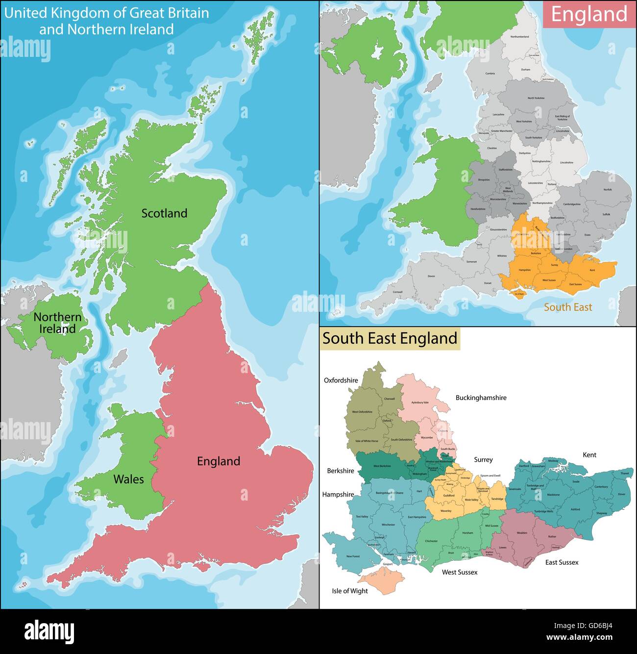 Map of South East England Stock Vector