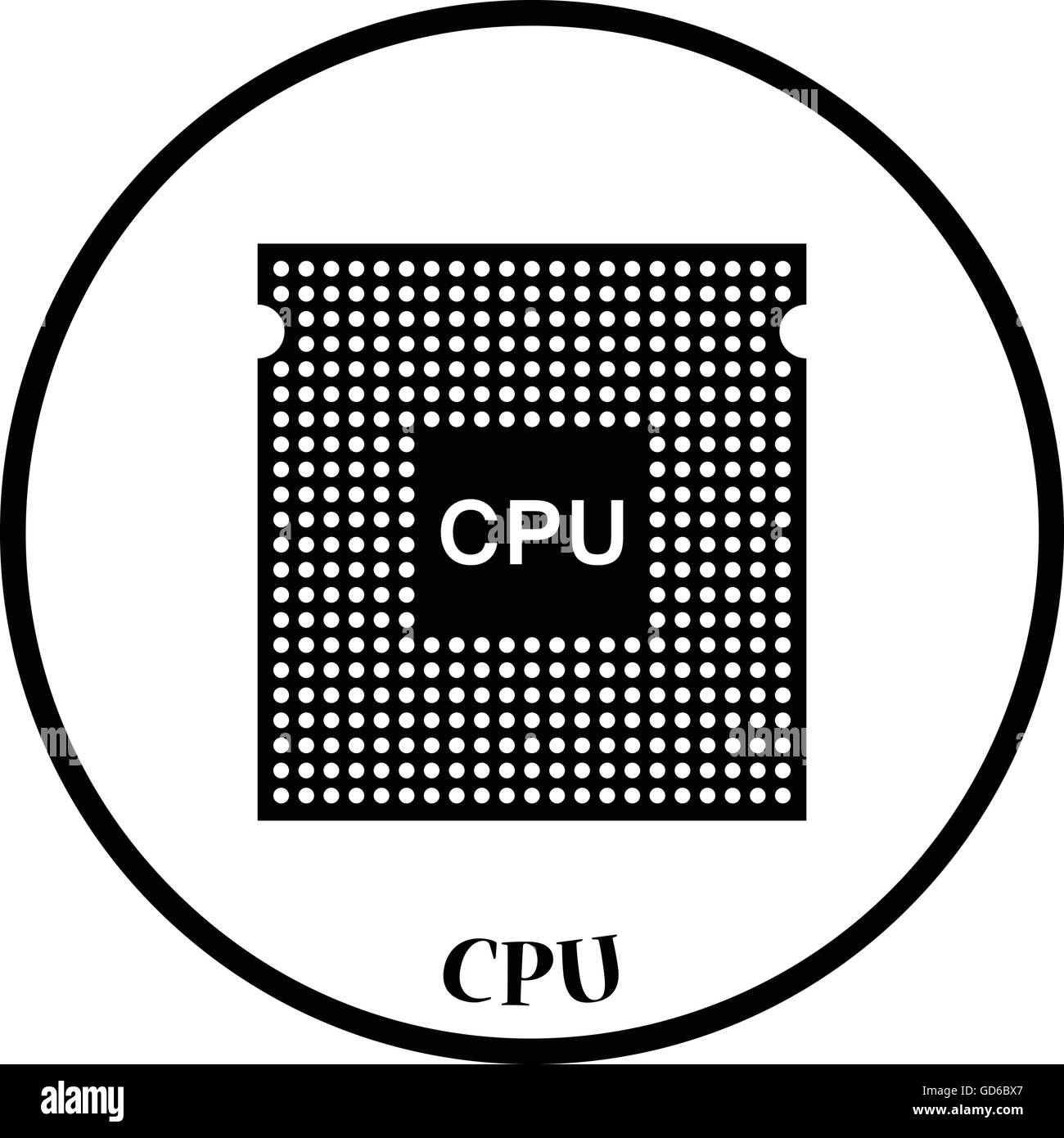 CPU icon. Flat color design. Vector illustration. Thin circle design ...