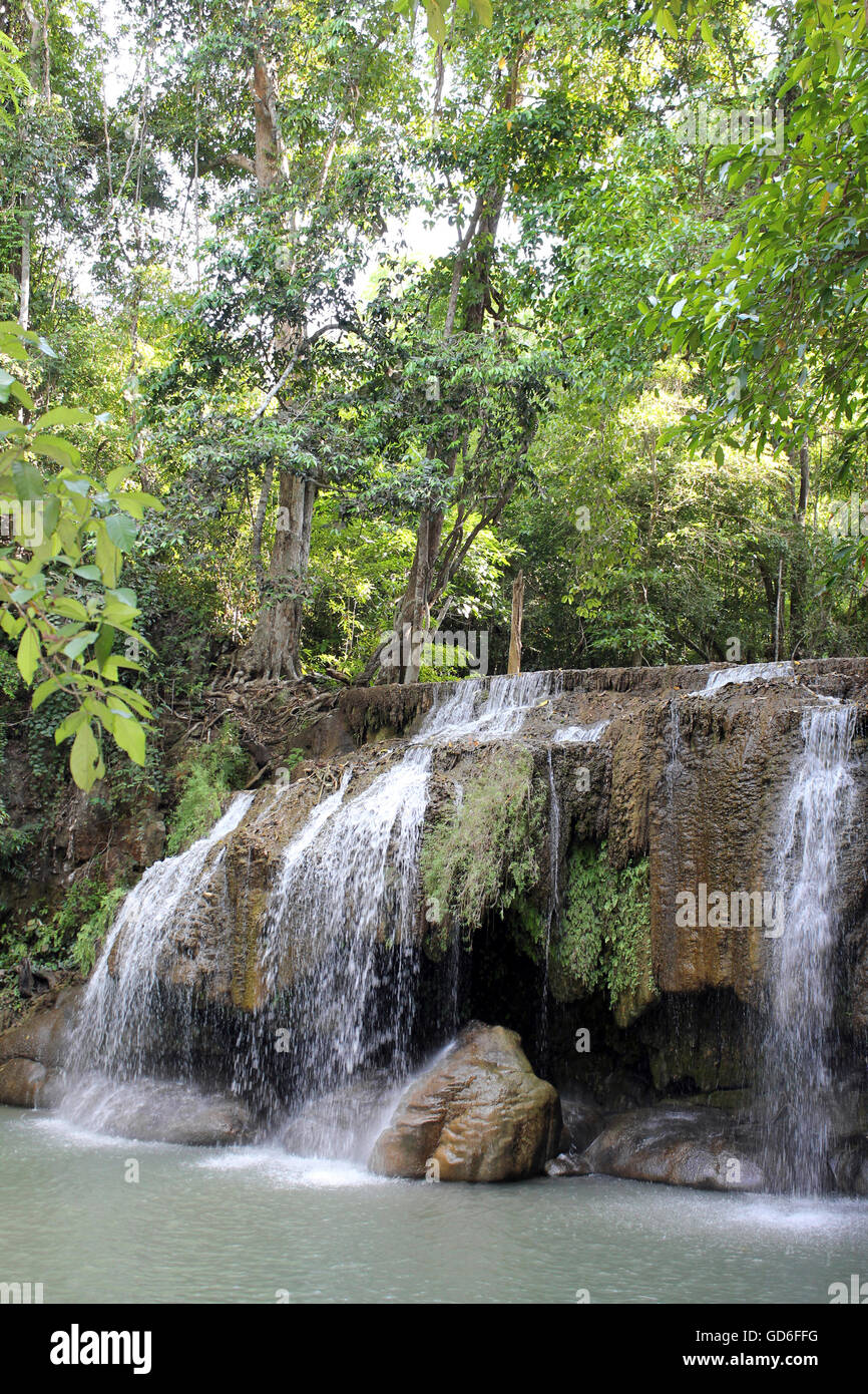 Waterfall in Erawan National Park, Thailand Stock Photo
