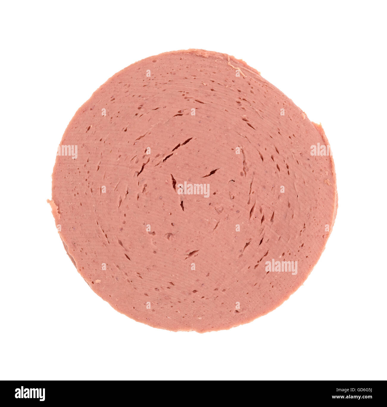 Single slice of chicken bologna on a white background Stock Photo Alamy