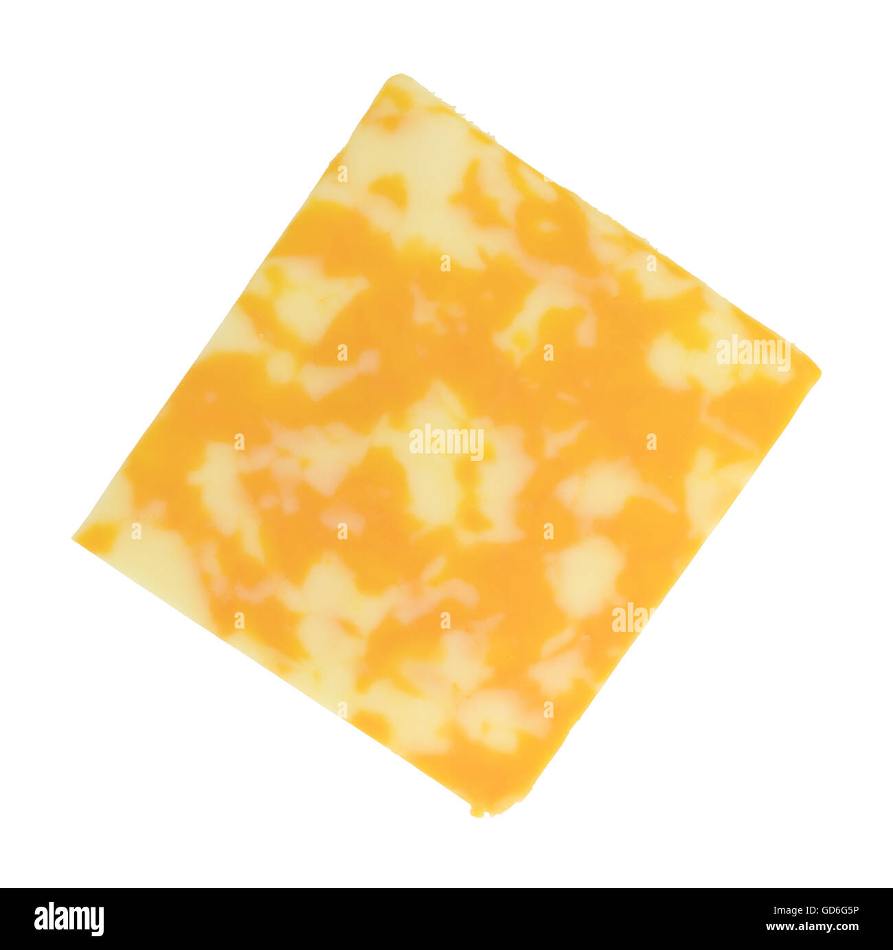 A single slice of Colby-Jack cheese isolated on a white background. Stock Photo