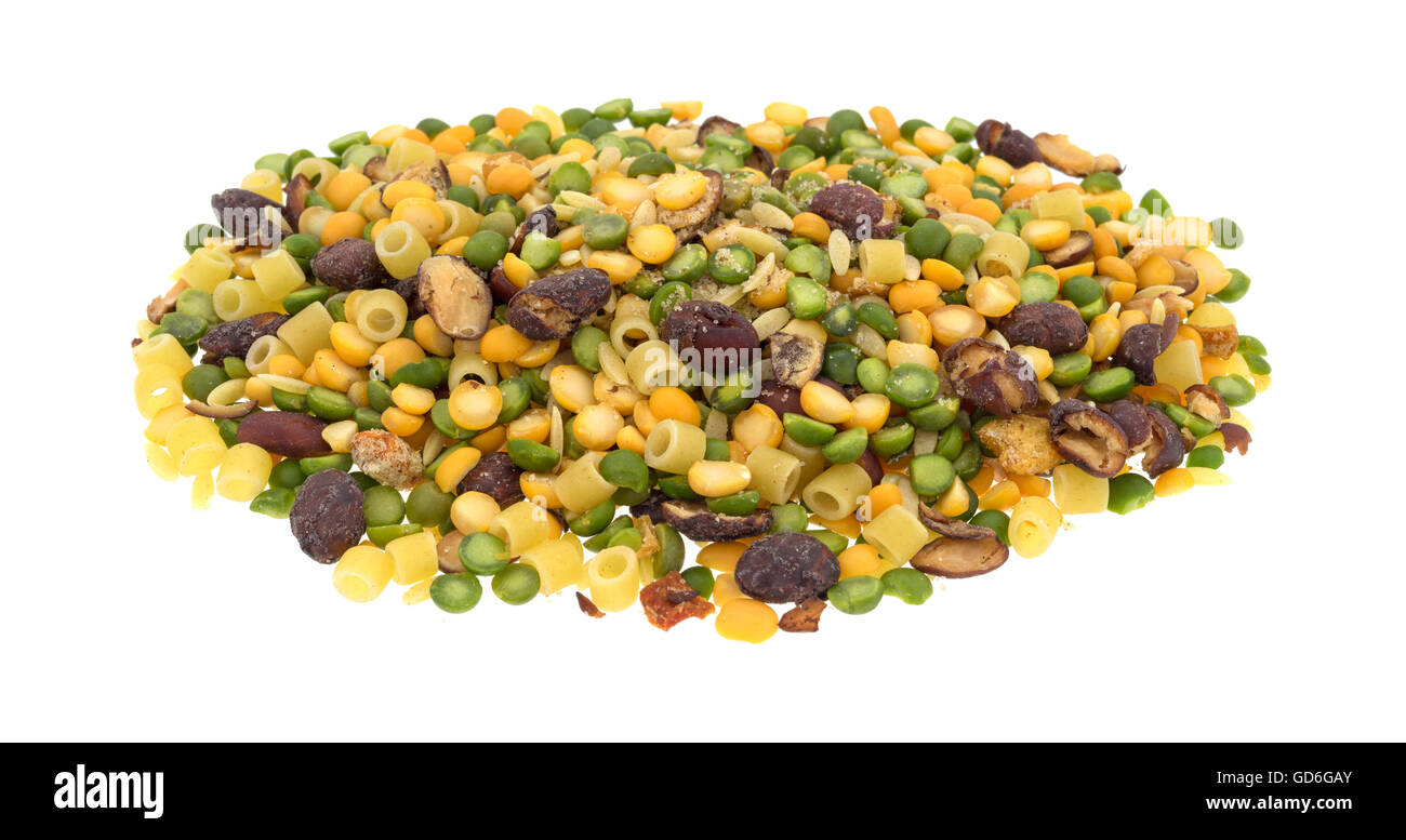 A portion of dry minestrone soup mix ingredients isolated on a white