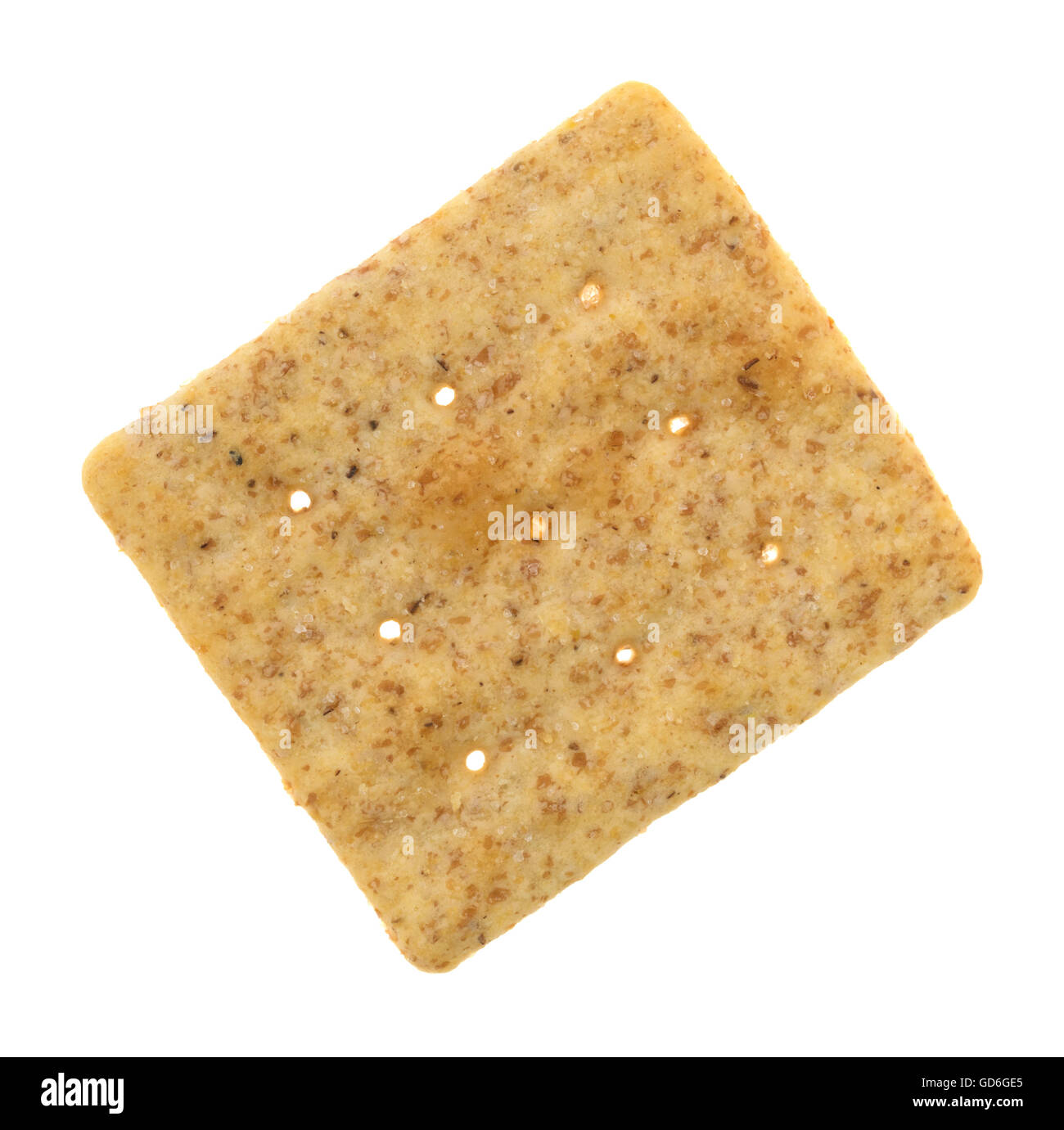 Top view of an organic whole wheat cracker isolated on a white