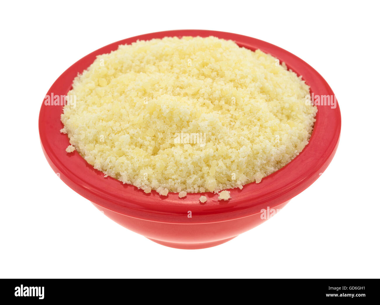 A small bowl filled with grated Pecorino Romano cheese isolated on a ...