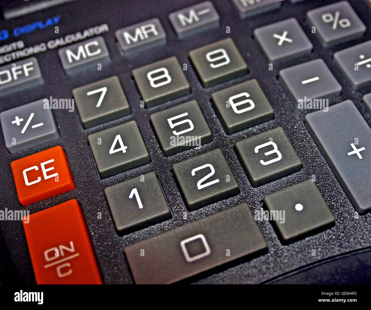 A macro of a big electronic calculator. Stock Photo