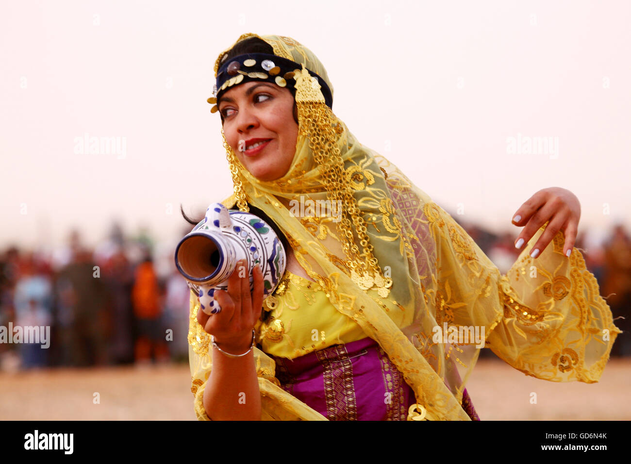 Woman dancing, traditional folk dance, Hammamet, Tunisia, Northern Africa Stock Photo