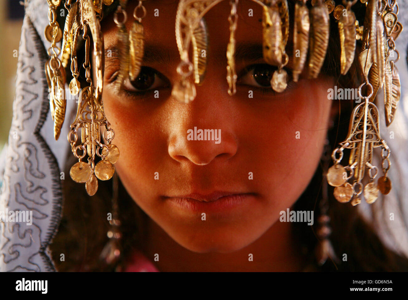 Tunisia Portrait of a Berber girl from South Tunisia Stock Photo