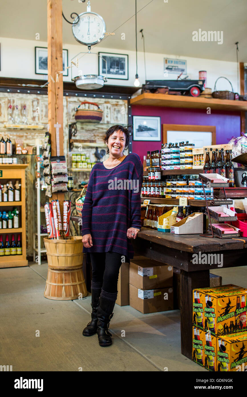 A portrait of a small business owner in a shop in Enumclaw, Washington, USA. Stock Photo