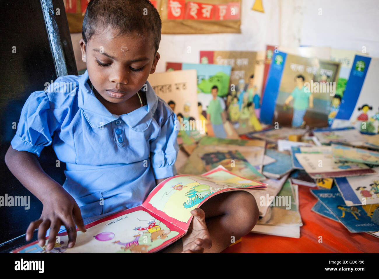 Reading corner at Pre-school center in Malinchora Village. Bangladesh. Stock Photo