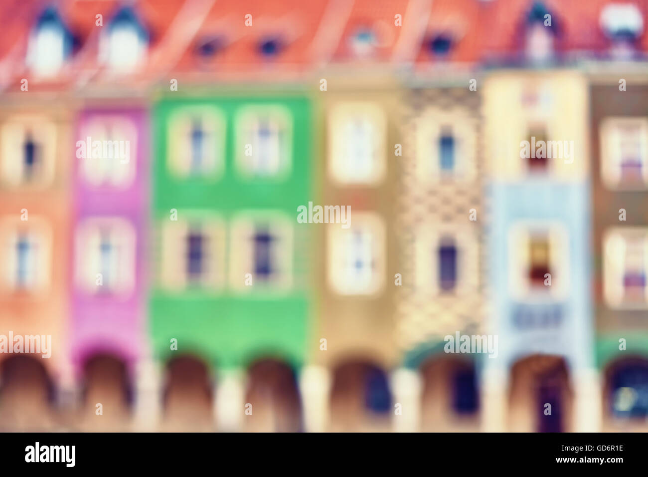 Abstract background made of blurred colorful houses. Stock Photo