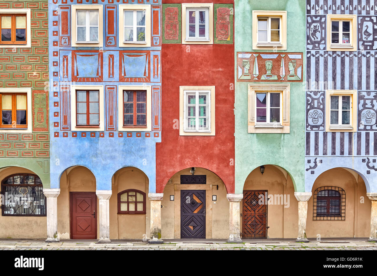 Colorful houses on Poznan Old Market Square, Poland. Stock Photo