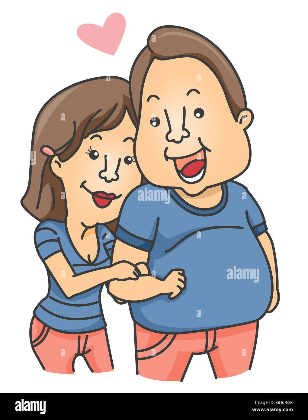 Illustration of a Woman Clinging to the Arm of Her Boyfriend Stock Photo