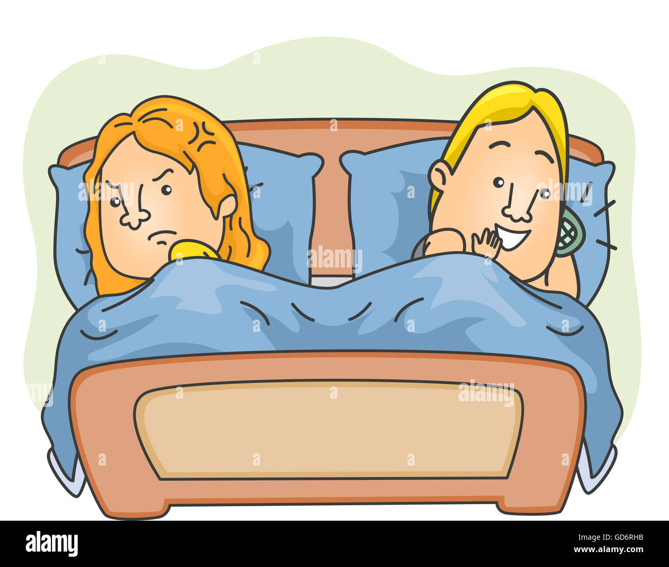 Illustration of a Wife Suspecting Her Husband of Having an Affair Stock Photo