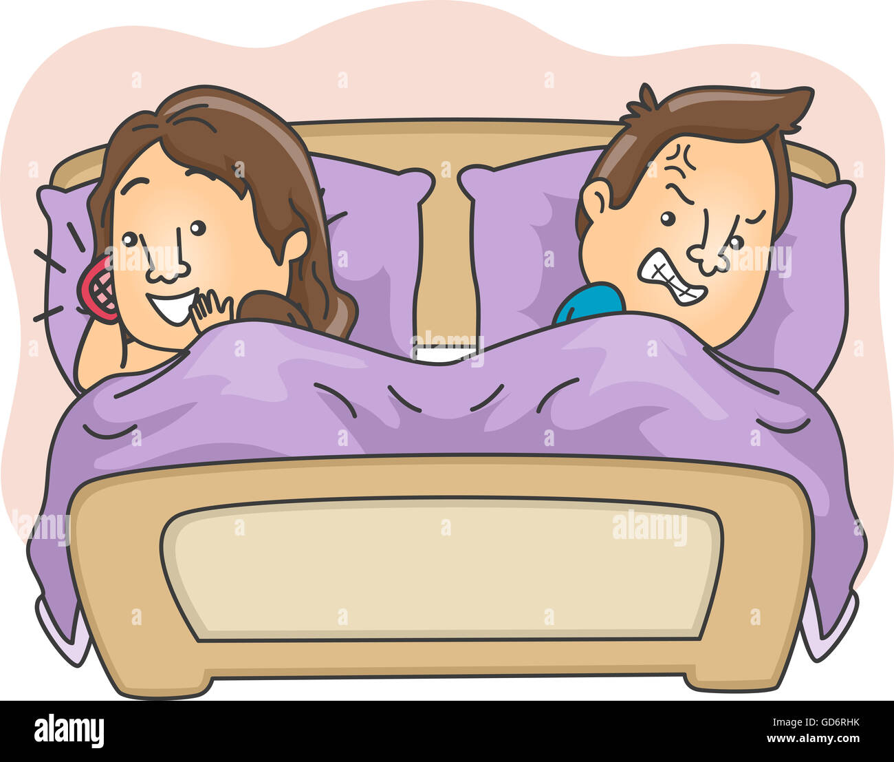 Illustration of an Annoyed Husband Suspecting His Wife of Having an Affair Stock Photo