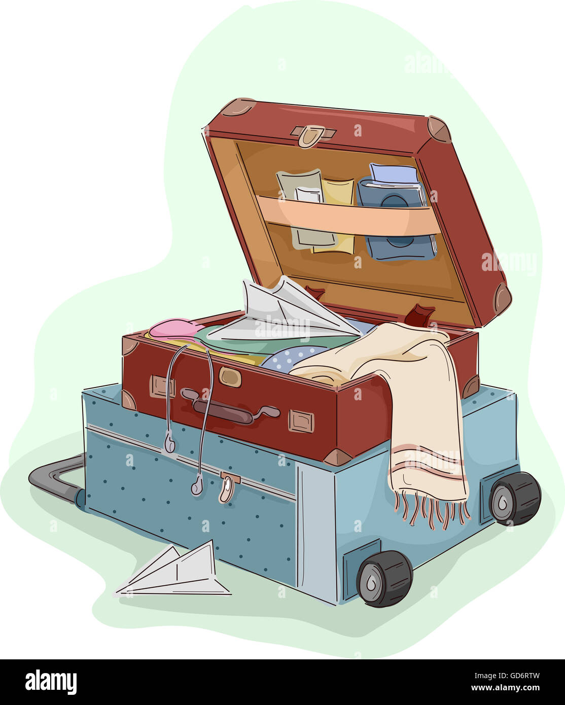 Illustration of an Open Suitcase Sitting on Top of a Luggage Stock