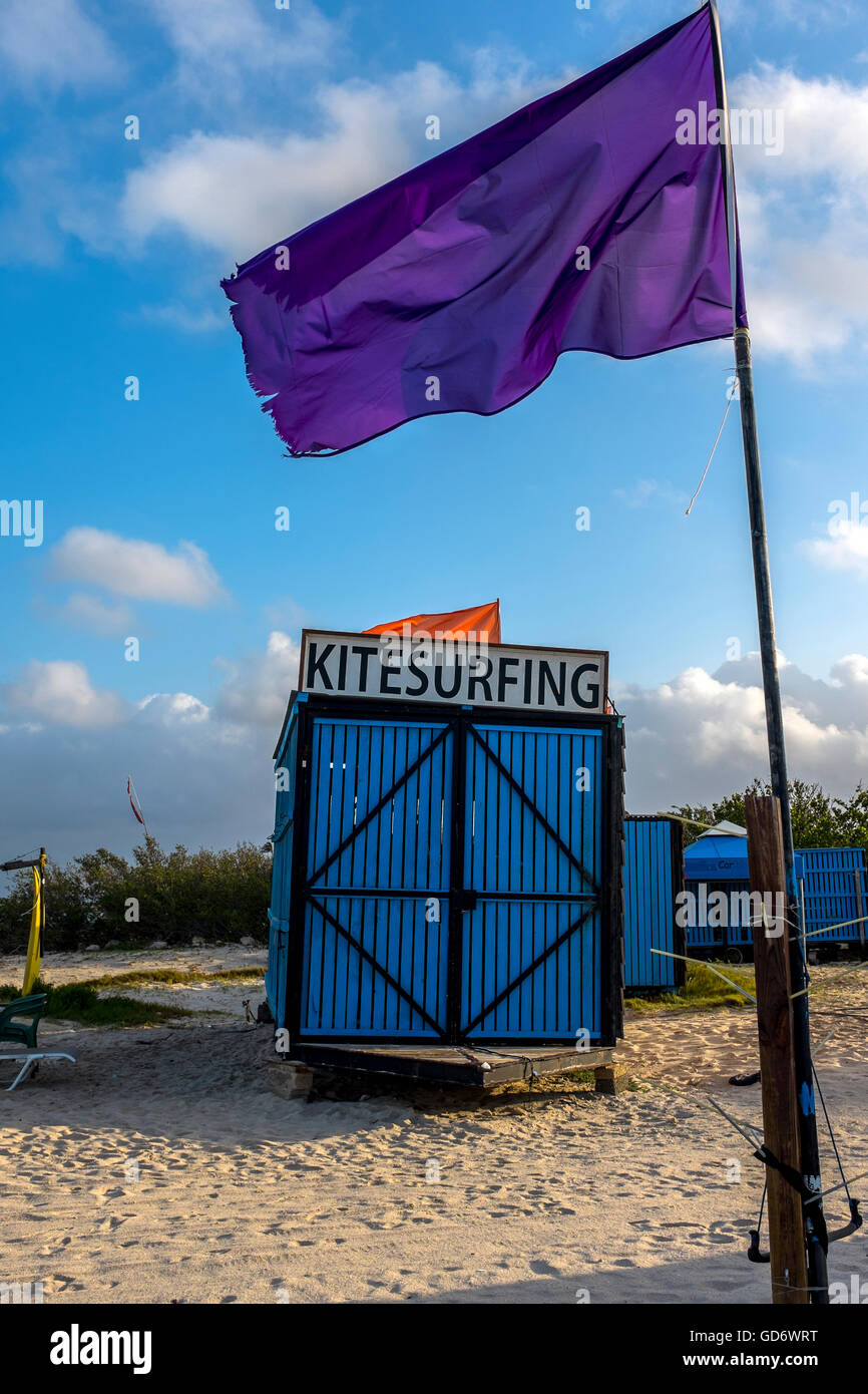 Kitesurfing shack, early morning, Hadicurari Beach, Aruba. Stock Photo