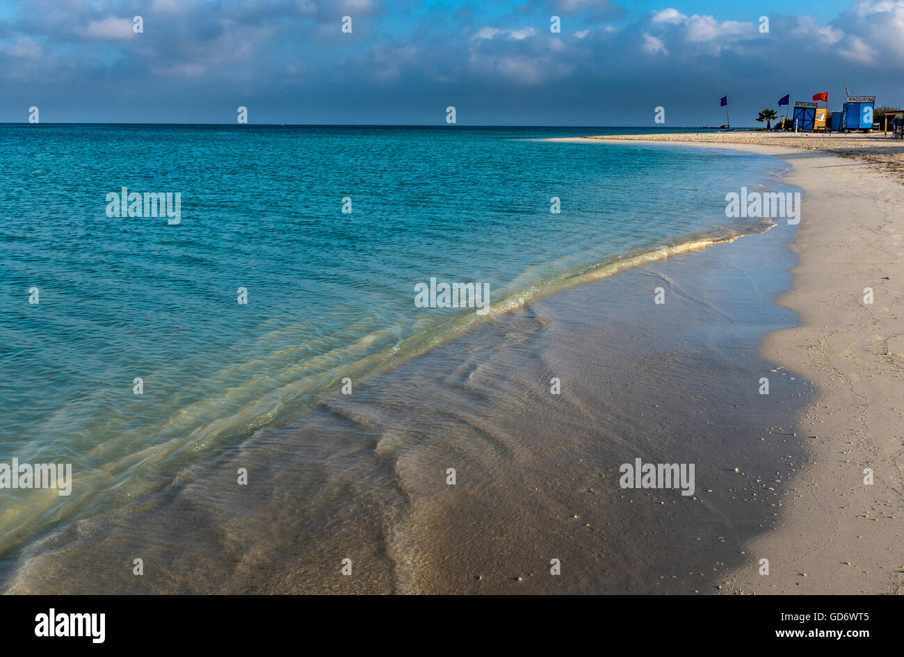 Quiet sands at Hadicurari Beach, famous for its kite surfing, early morning, Aruba. Stock Photo