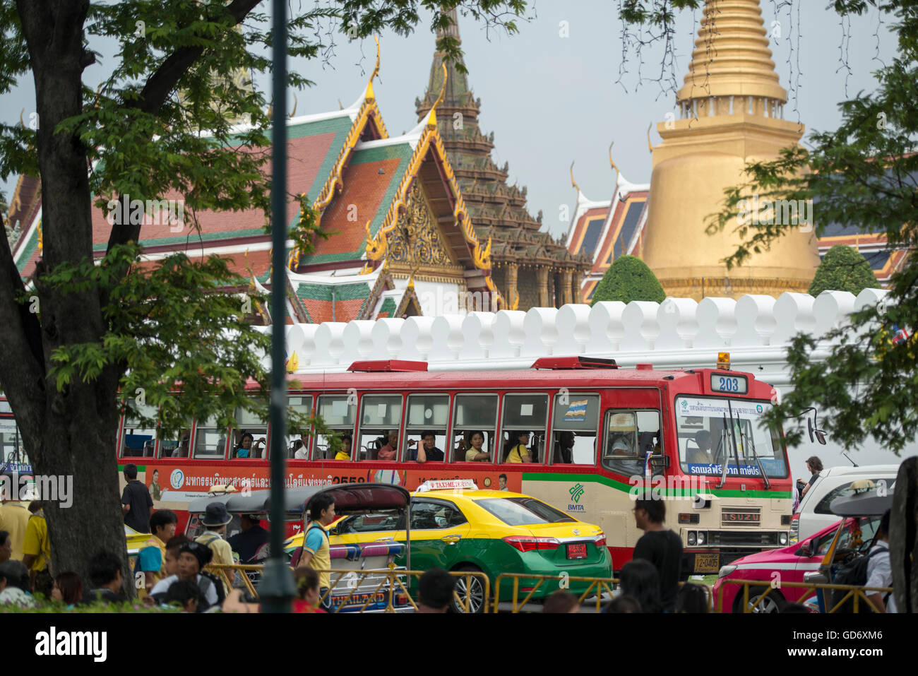 the wat phra kaew at the Sanam Luang Park in the city of Bangkok in Thailand in Southeastasia. Stock Photo