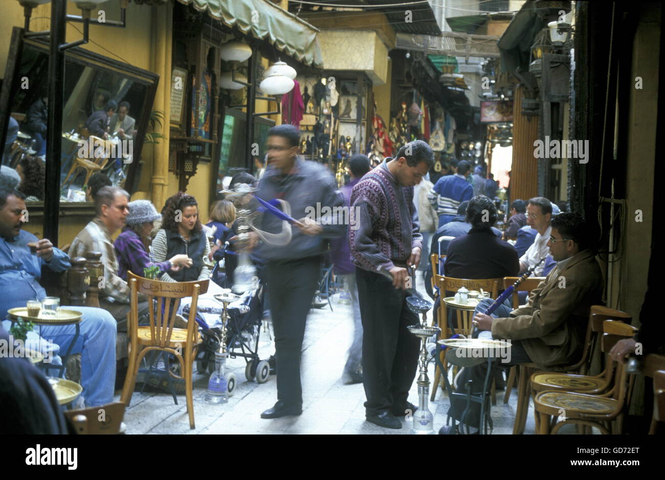 a cofe and tea house in the souq or market in the old town of Cairo the ...