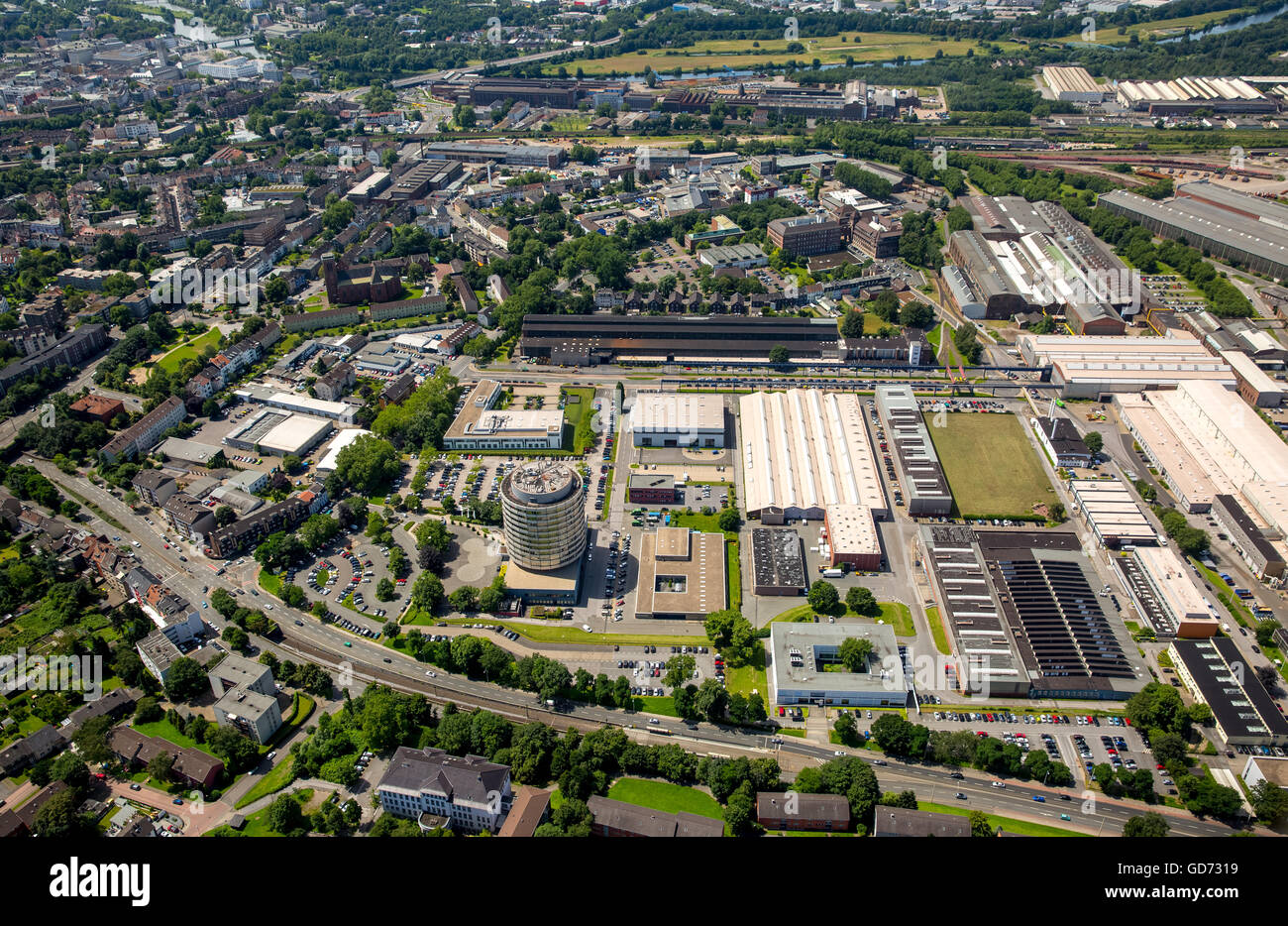 Aerial view, overview of Siemens from the northern city of Mülheim an der  Ruhr, Ruhr region, North Rhine-Westphalia, Germany Stock Photo - Alamy