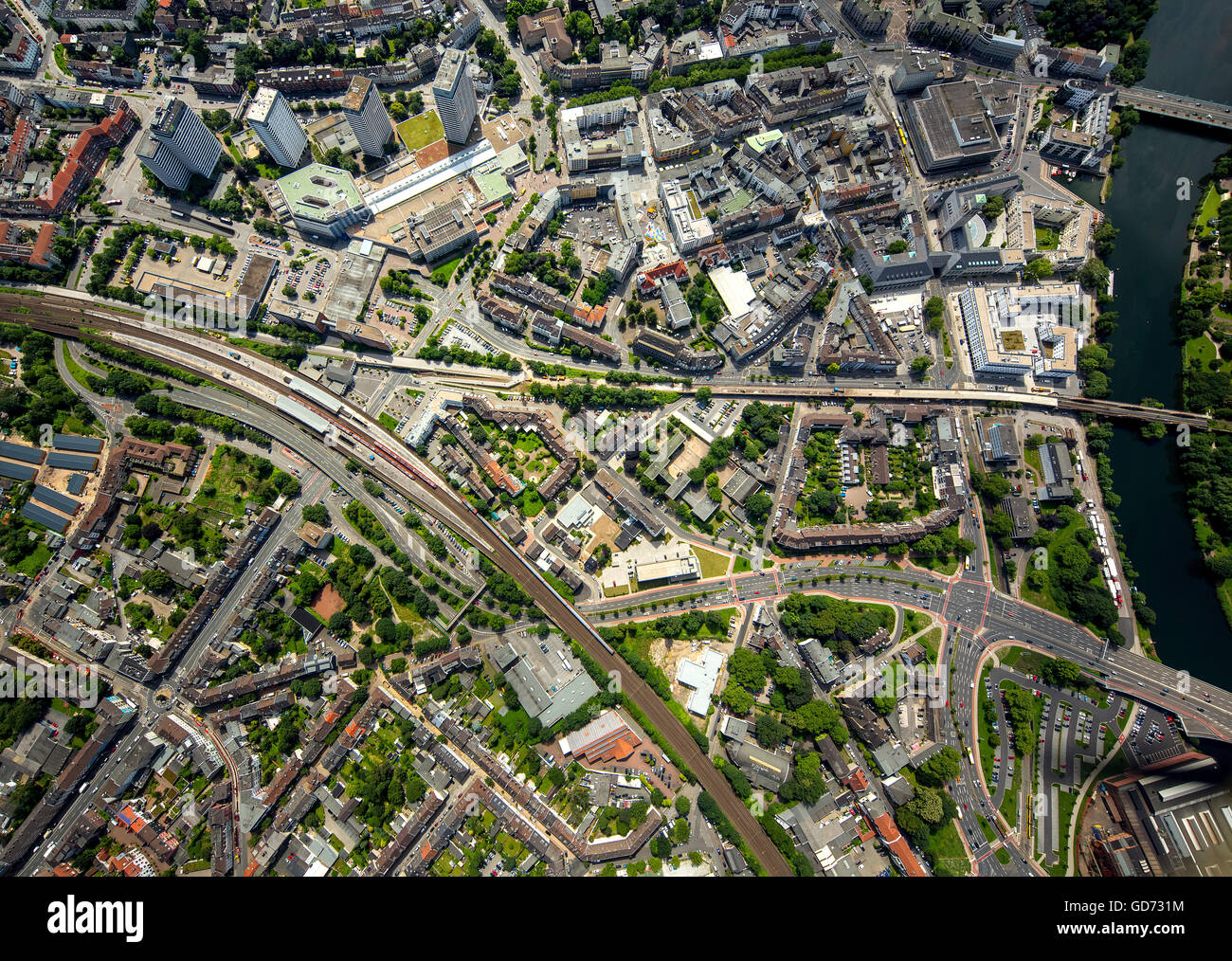 Aerial view, vertical photographs of Mülheim City, downtown with ...
