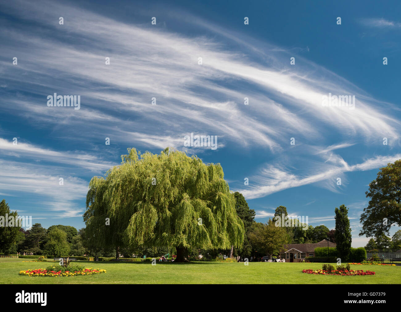 Spectacular cloud formations over Central Park, Peterborough, Cambridgeshire, England Stock Photo