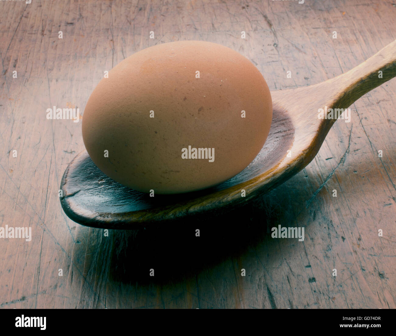 egg wood spoon Stock Photo