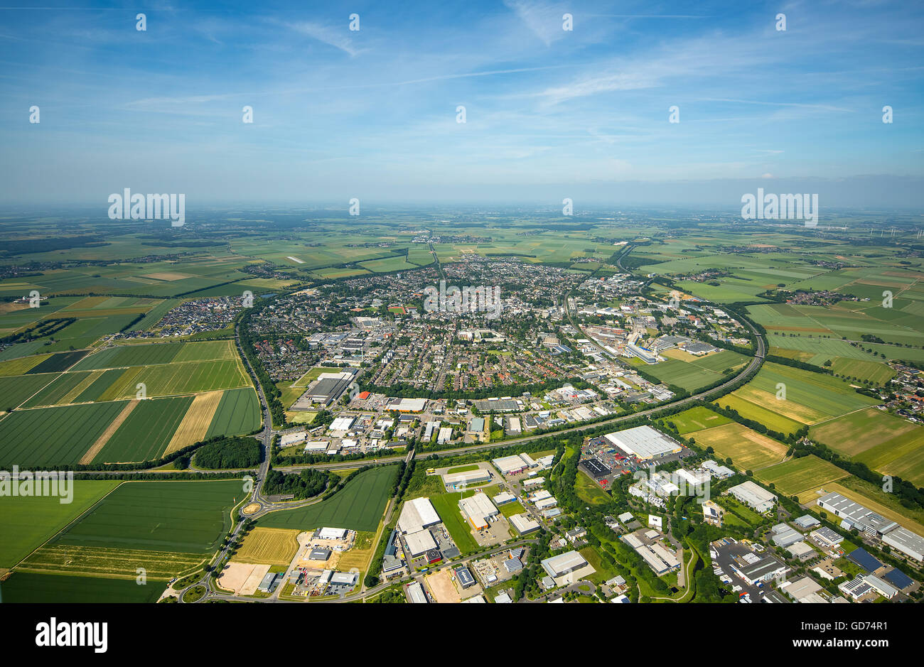 Aerial view, Erkelenz, the road ring, Wall Street, Rhine Valley, the plains, Erkelenz, the Rhineland, North Rhine Westphalia,, Stock Photo