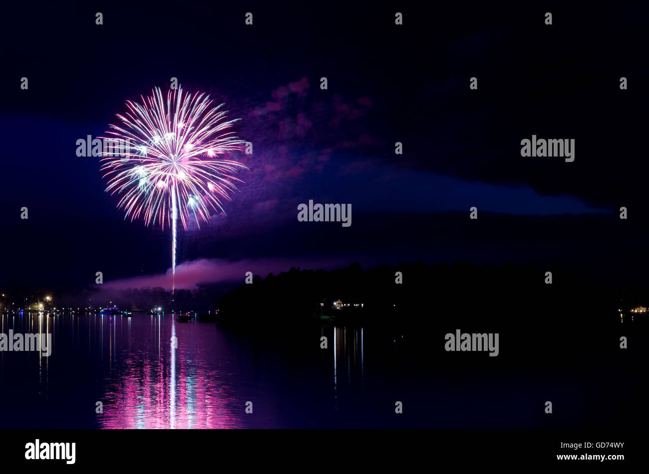 steamboat bay in east gull lake during fourth of july fireworks
