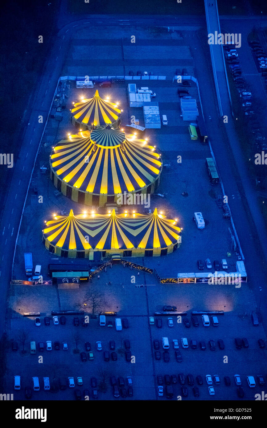 Aerial view, Circus Tent, Christmas Circus in the area, show 'Beautiful Fire days!', Parking  Westfalenhalle , Flic-flac Stock Photo